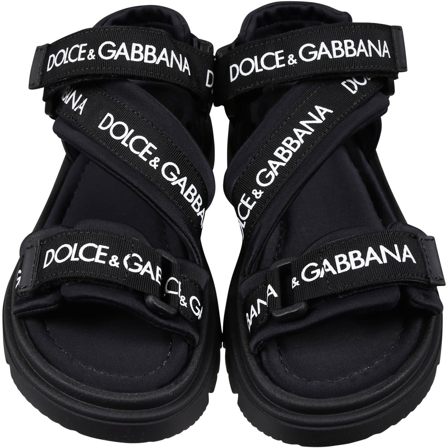 Shop Dolce & Gabbana Black Sandals For Kids With Logo
