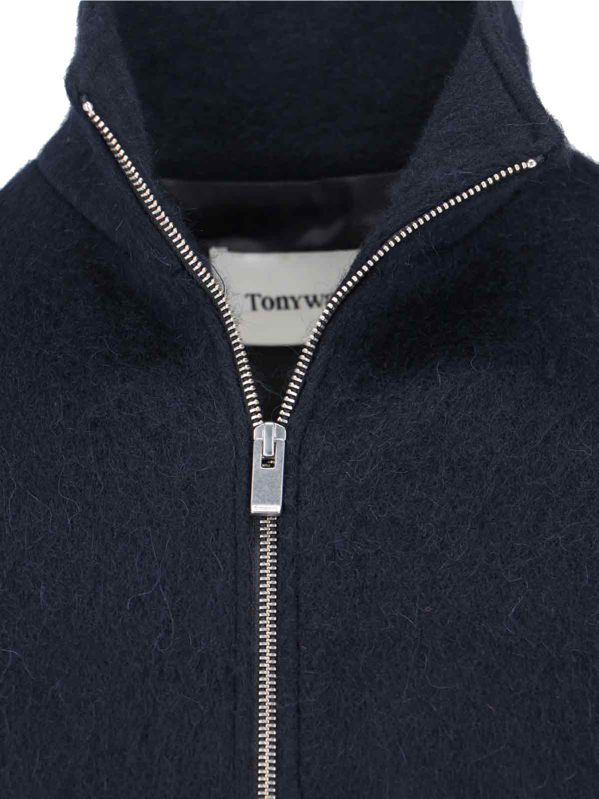 Tonywack Blue Jacket With High Neck And Dropped Shoulders In Wool Man In Blue