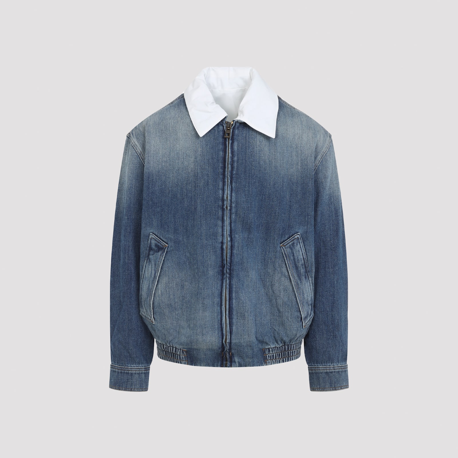 Loewe Collar Contrast Zip-up Jacket In Blue