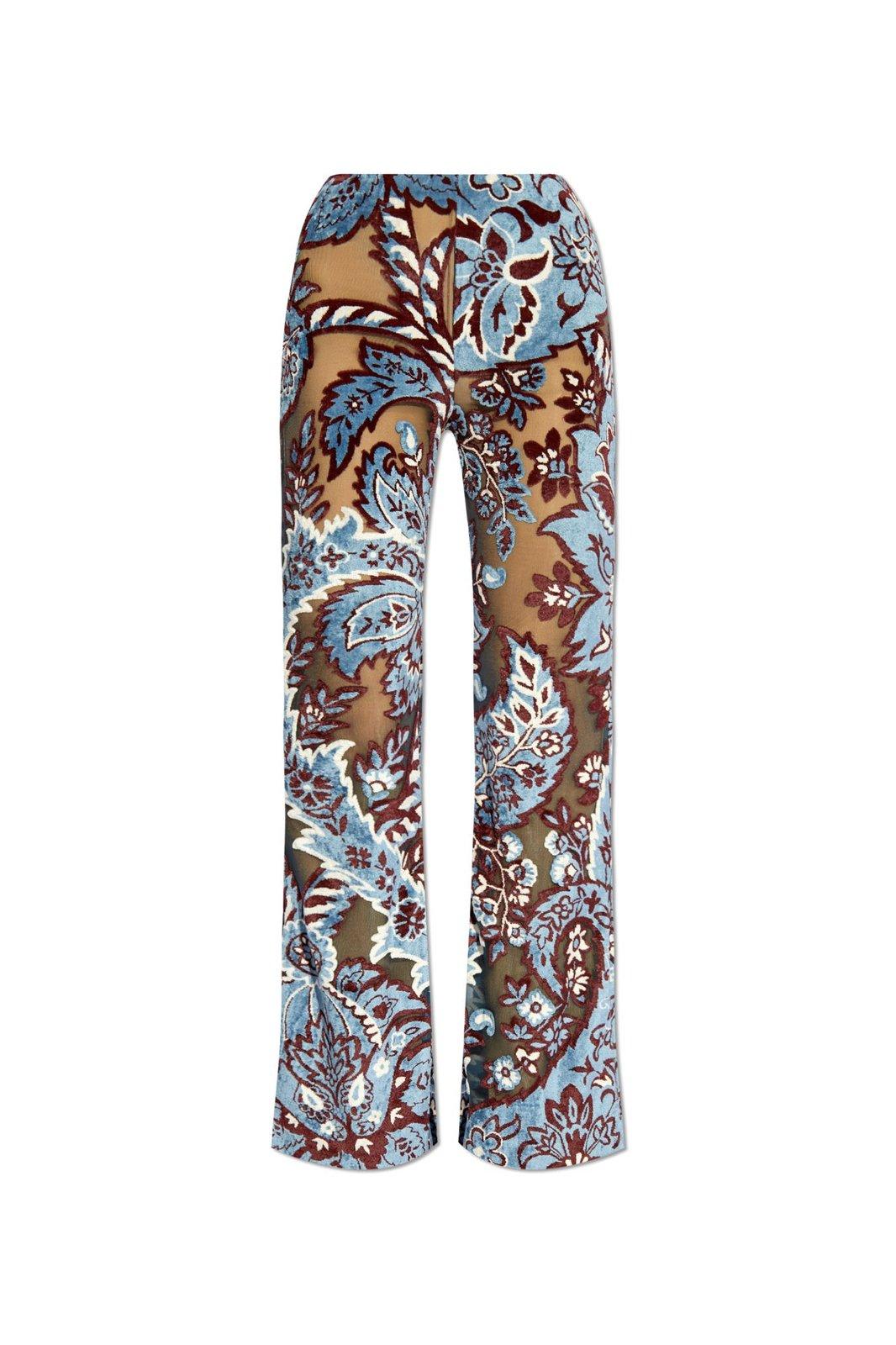 Shop Etro Floral Pattern Flared Trousers In Clear Blue