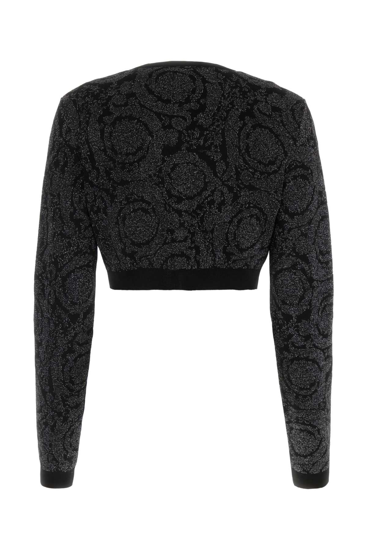 Shop Versace Embroidered Stretch Viscose Blend Cardigan In Black