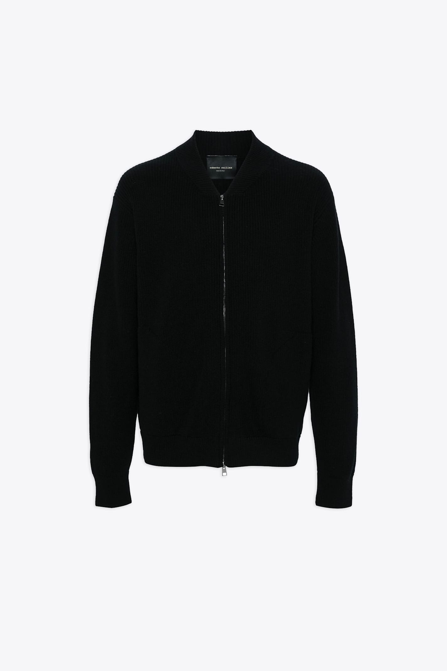 Bomber Ml Costa Con Zip Black ribbed wool cardigan with zip