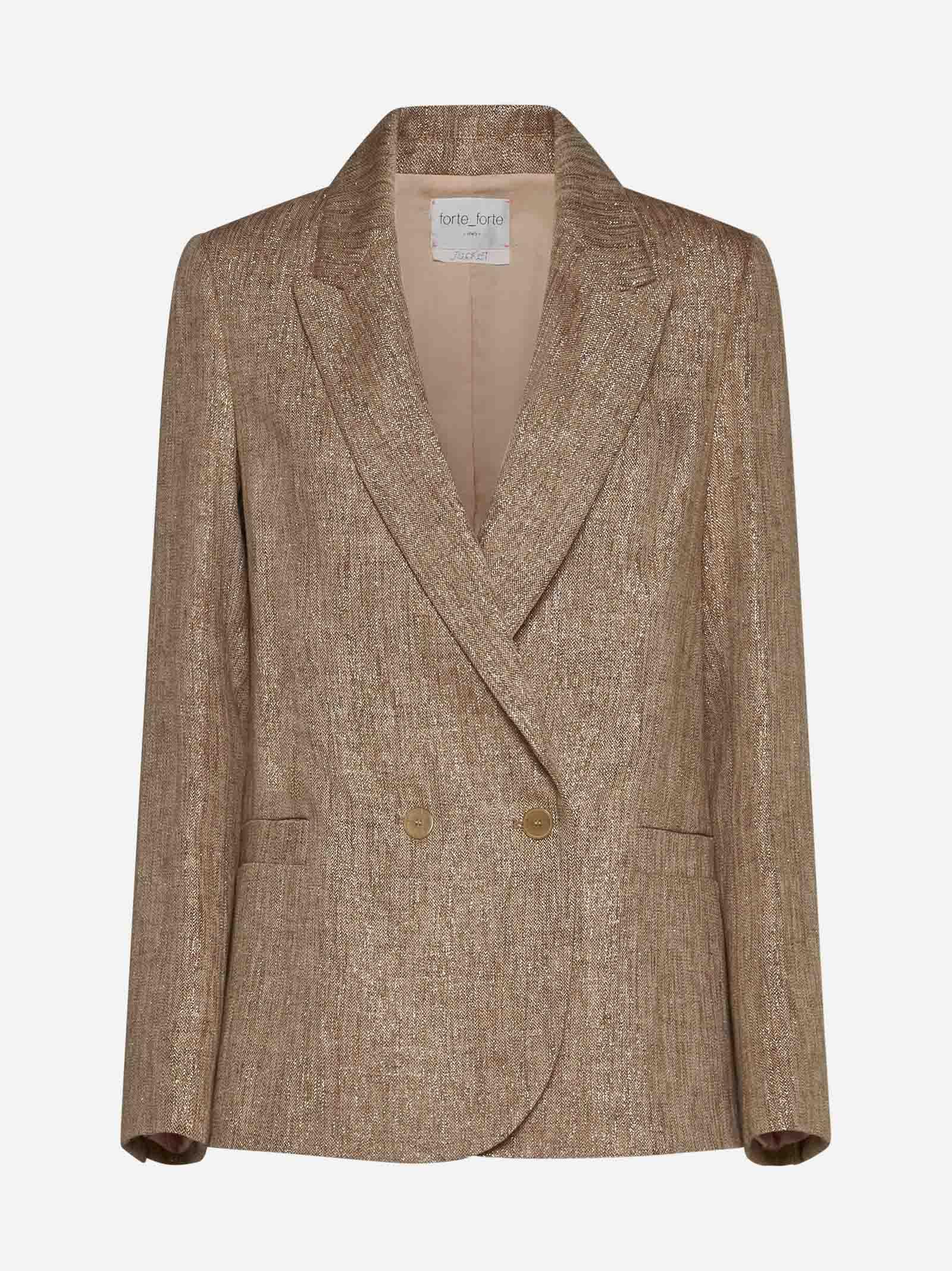 Shop Forte Forte Lurex Linen And Cotton Blazer In Beige