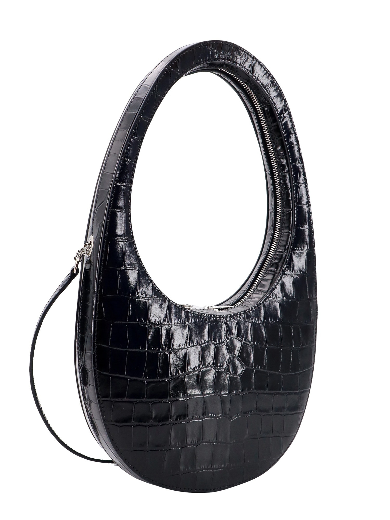 Shop Coperni Croco Swipe Shoulder Bag In Black