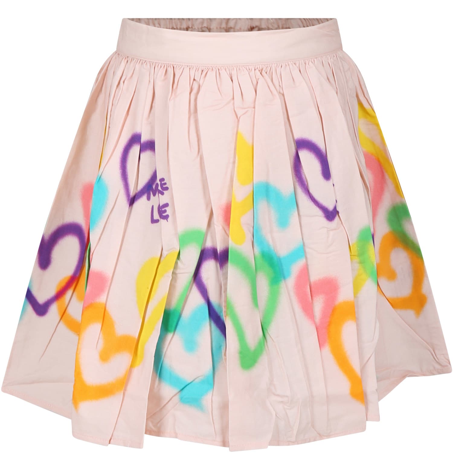 Shop Molo Pink Skirt For Girl With Hearts Print