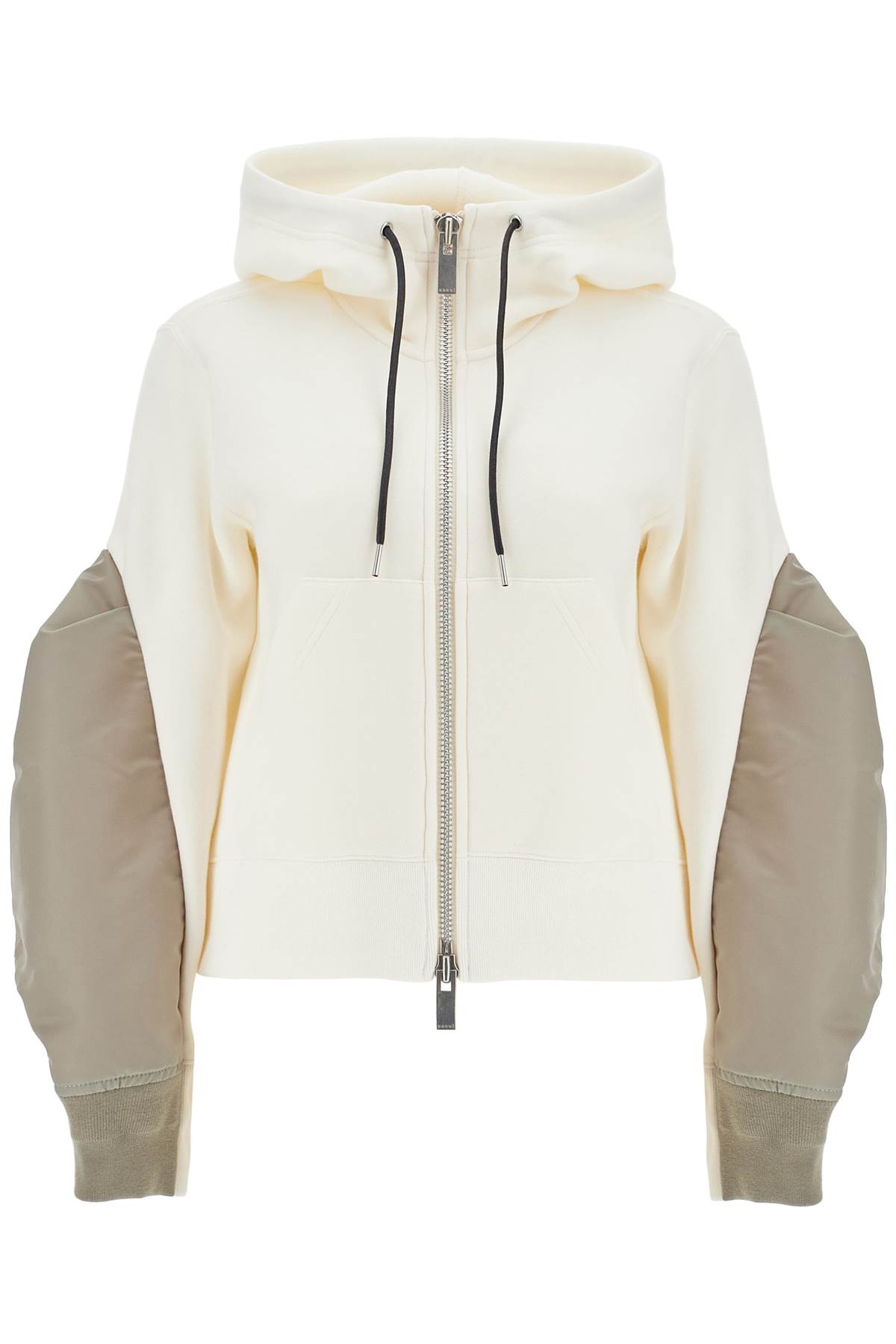 Shop Sacai Hooded Sweatshirt With Zipper In Ivory×l/khaki (white)