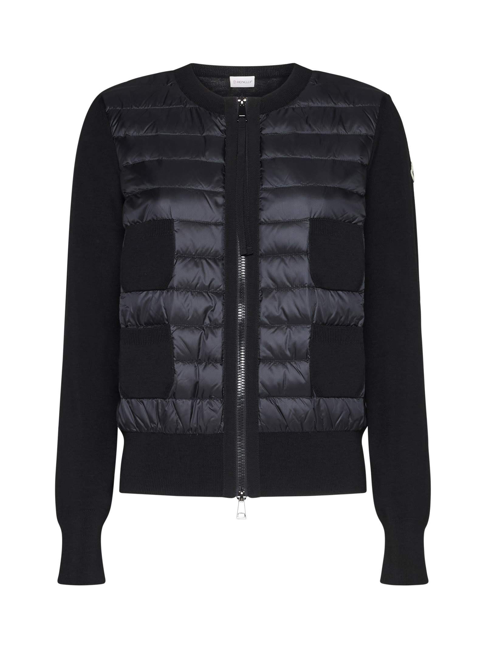 Moncler Padded Virgin Wool Zip-up Down Cardigan In Nero
