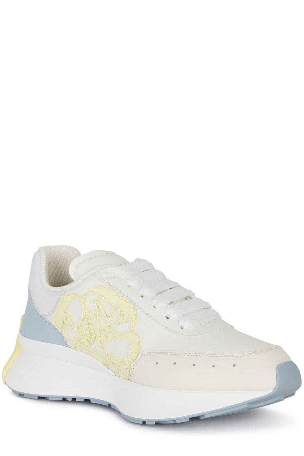 Alexander Mcqueen Calf Leather Sneakers With Floral Accents In White