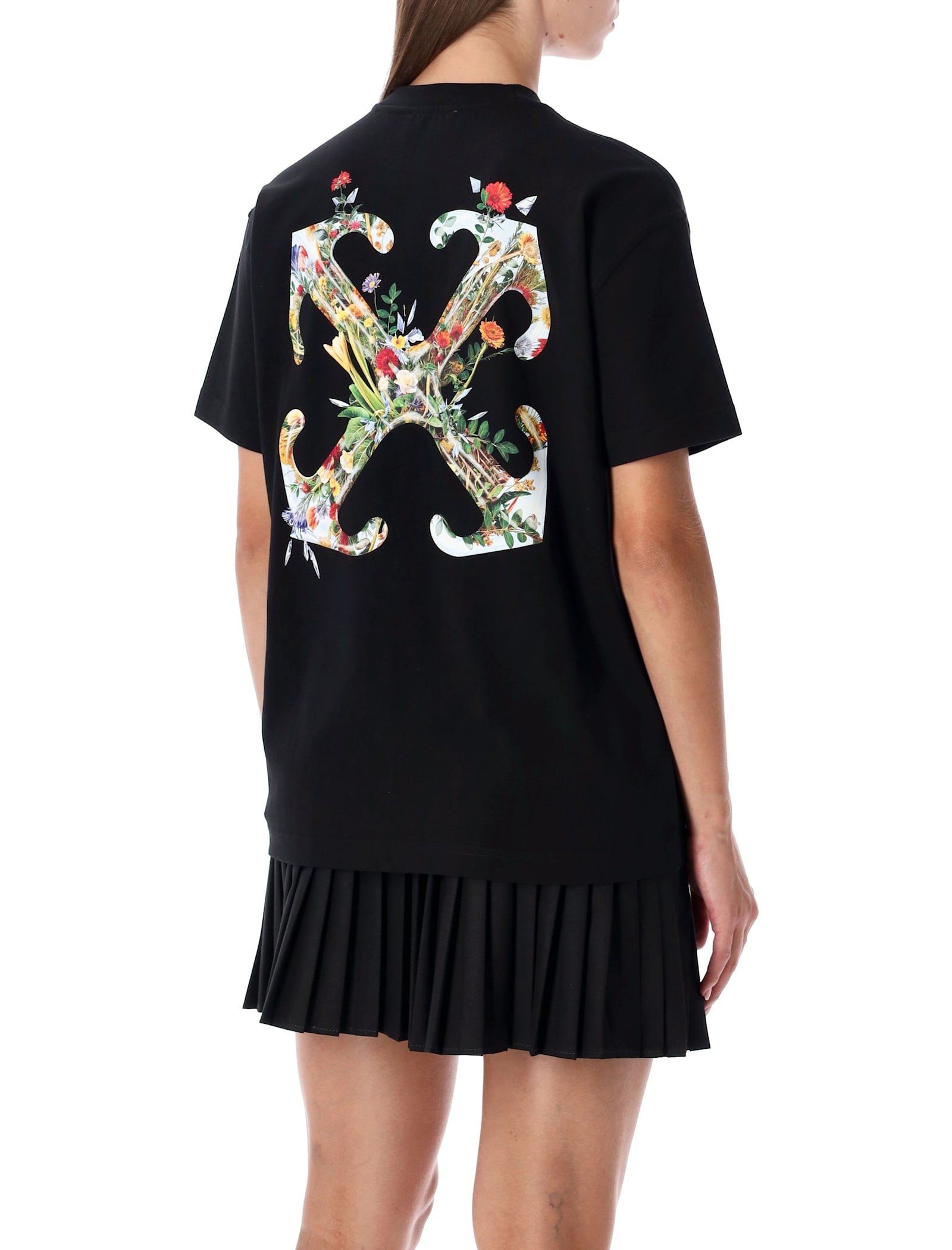 Off-white Arrow Glass Flower Regular Logo T-shirt In Black