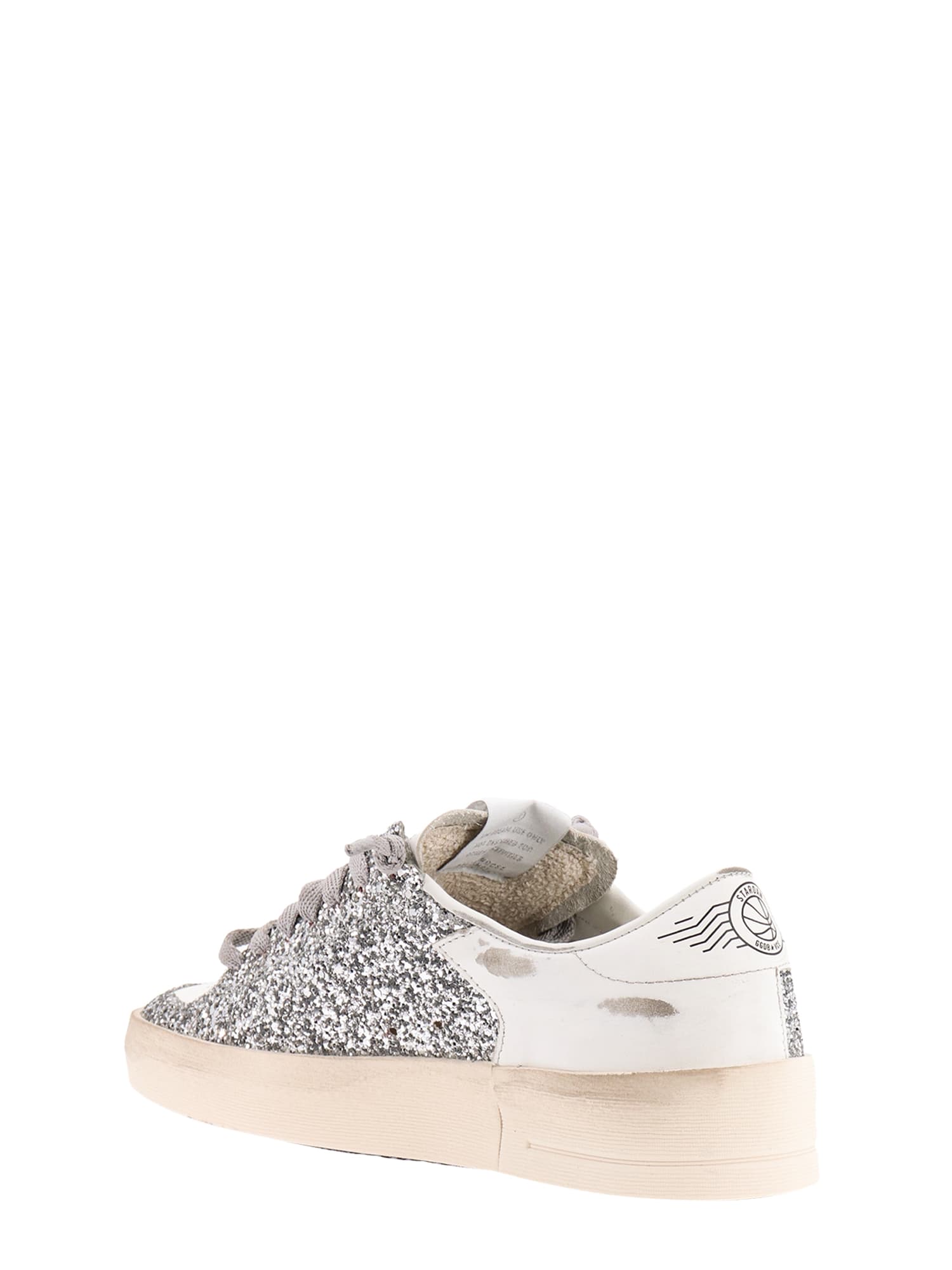 Golden Goose Stardan Glittered Leather Sneakers In Grey
