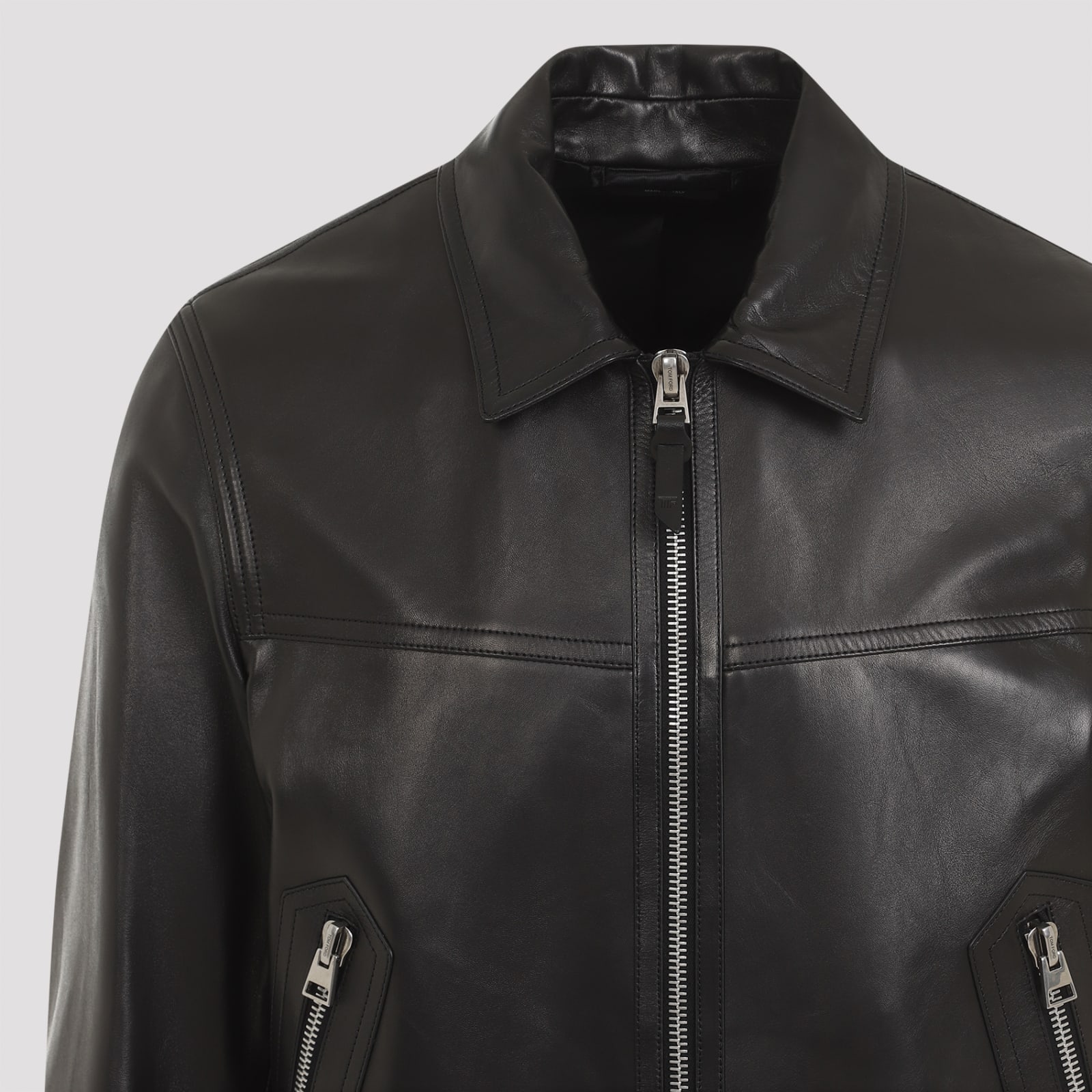 Shop Tom Ford Leather Bomber Jacket In Black