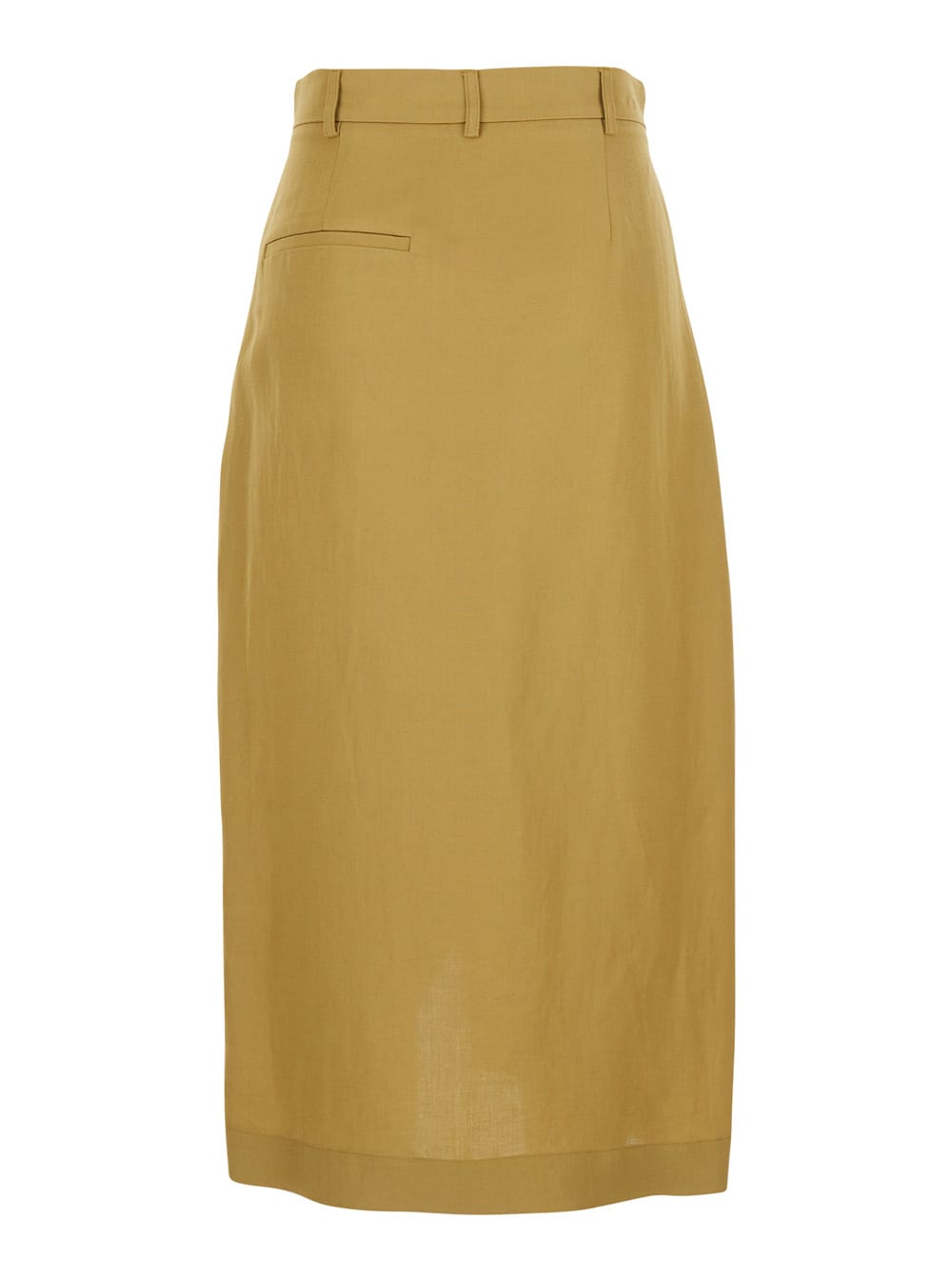 Shop Tela Nilla Beige Skirt With Belt Loops And Pleated Details In Viscose And Linen Blend Woman