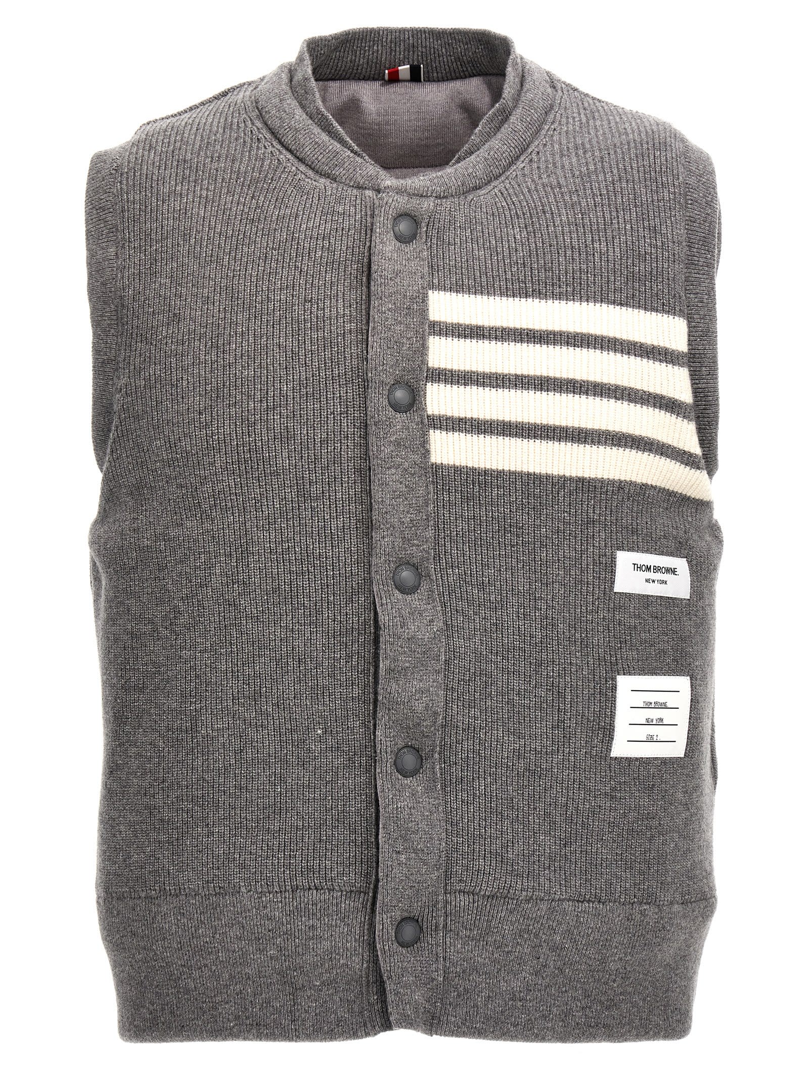 Thom Browne 4 Bar Reversible Wool Vest In Lt Grey