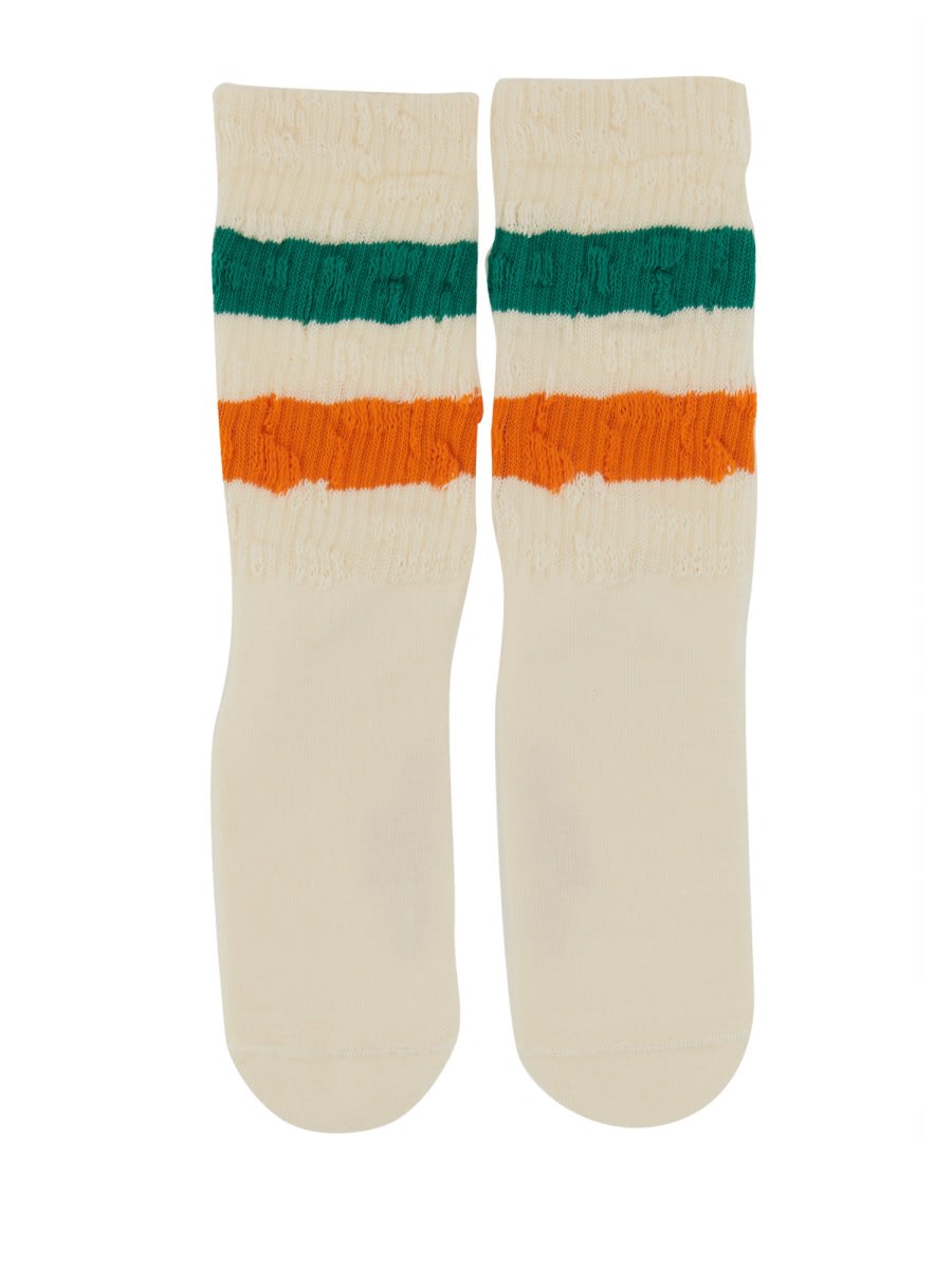 Shop Golden Goose Striped Socks In White