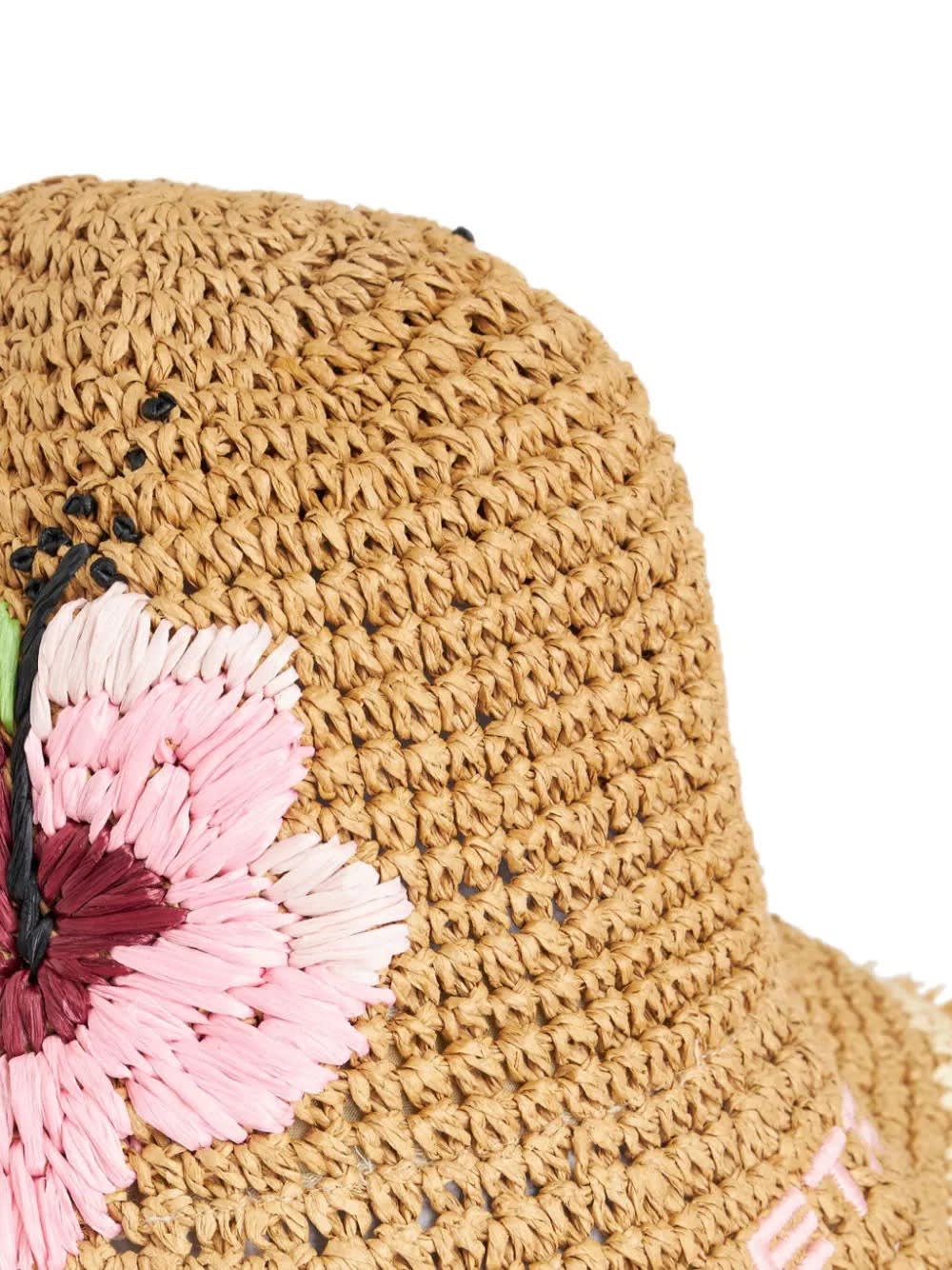 Shop Etro Raffia Bucket Hat With Embroidery In Brown