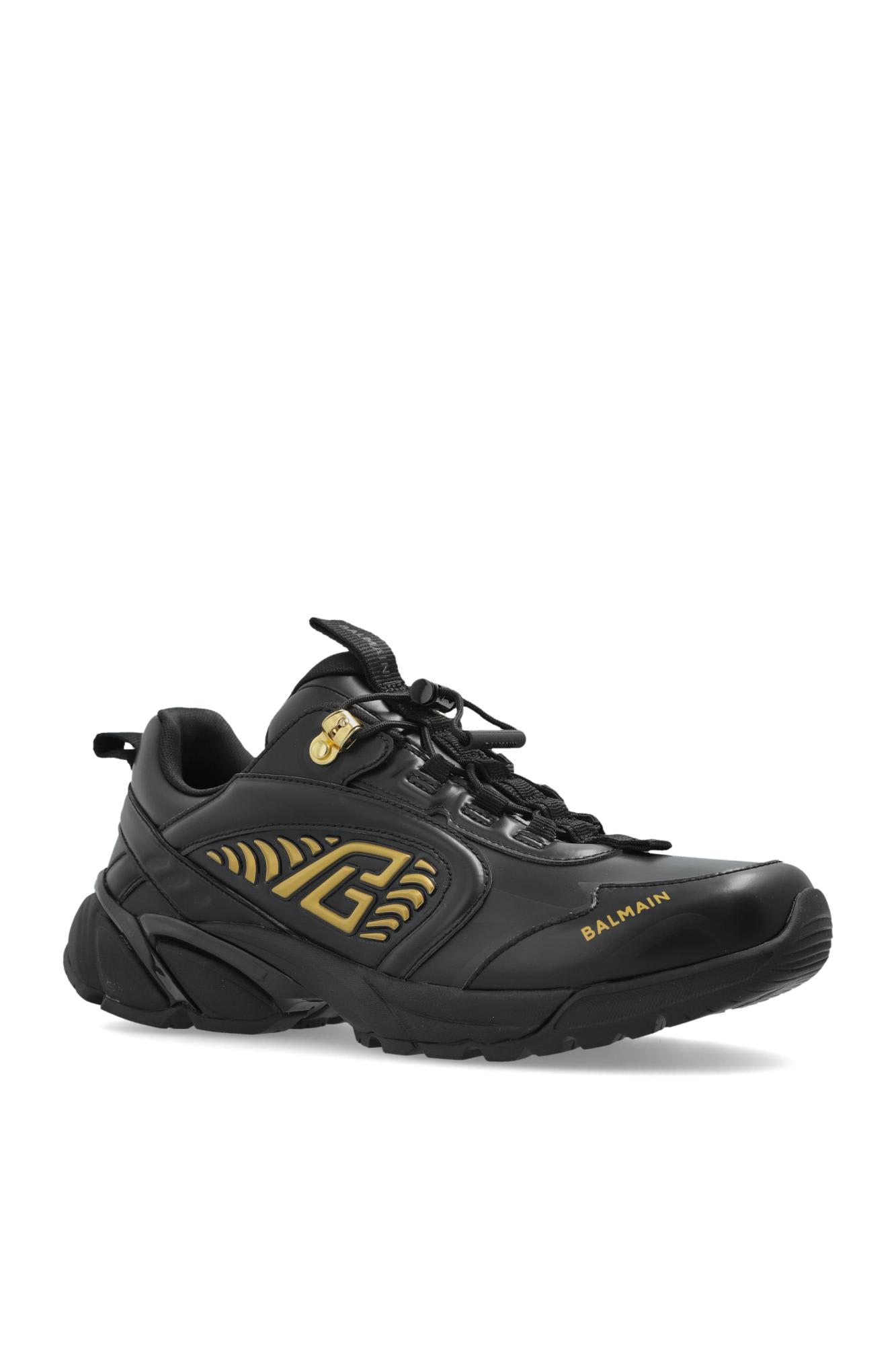 Balmain Cosmic Dust Glazed Leather Trainers In Black