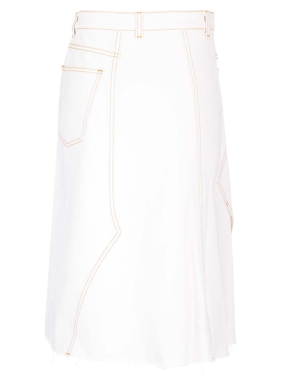 Shop Tory Burch Deconstructed Denim Skirt In Beige