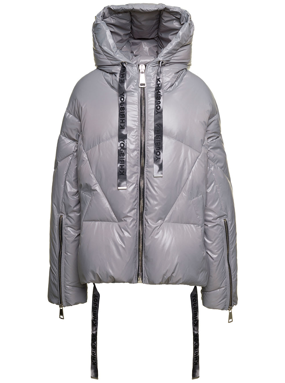 Shop Khrisjoy Grey Puff Khris Iconic Oversized Down Jacket With Hood In Polyester Woman In Metallic