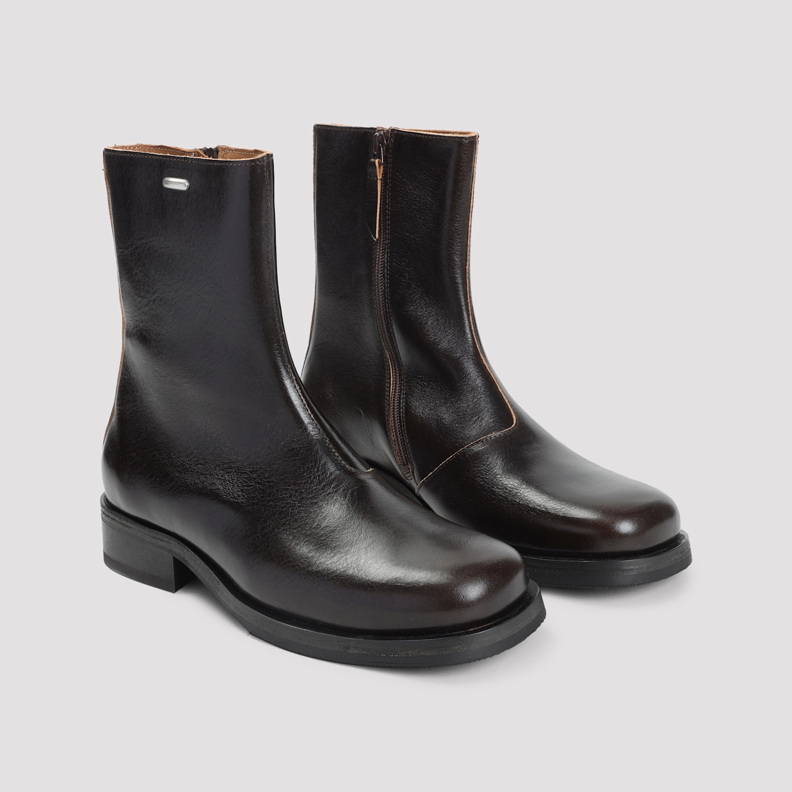 Our Legacy Block Heel Round Toe Smooth Finish Boots In Black