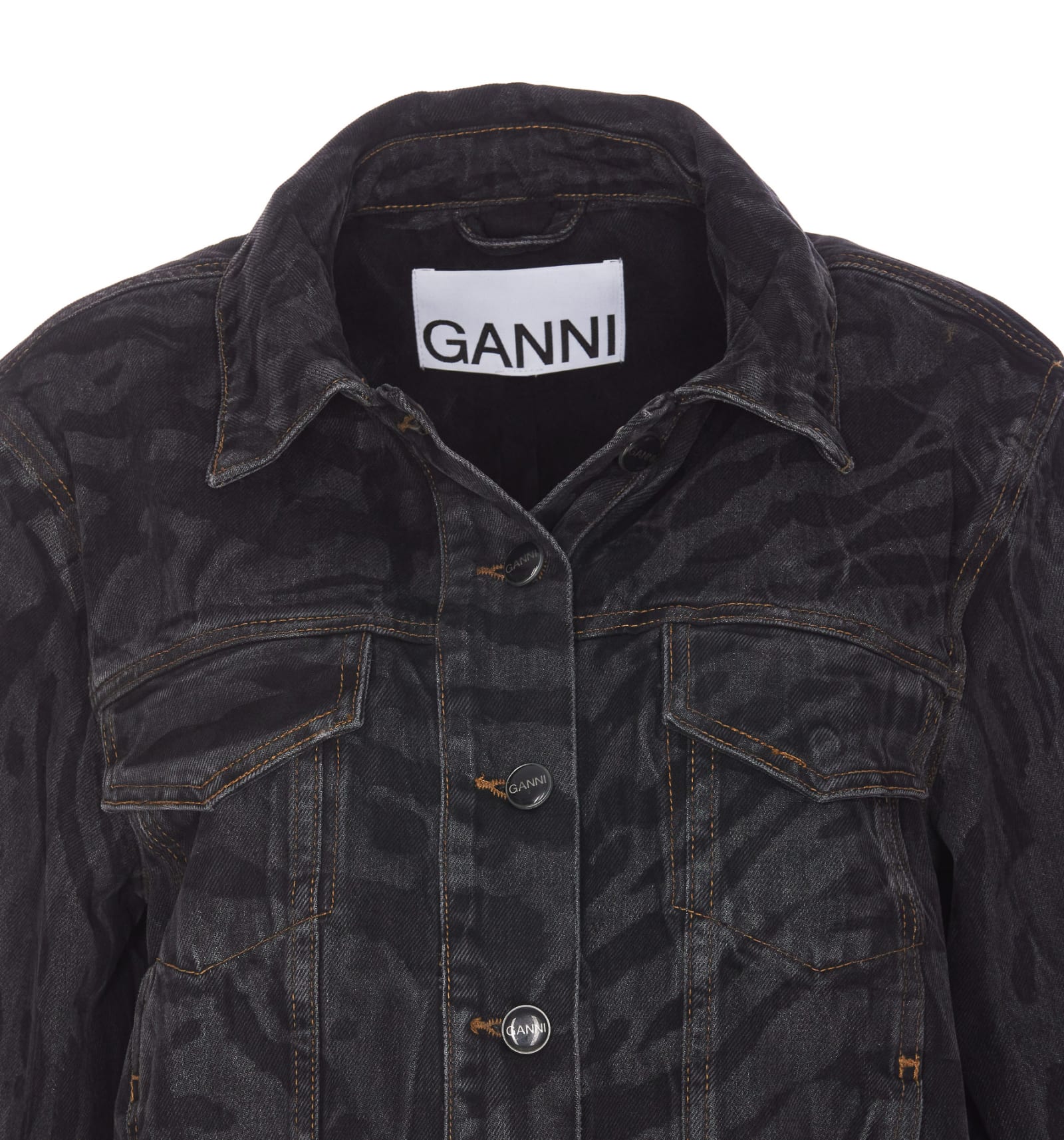 Shop Ganni Denim Jacket In Black