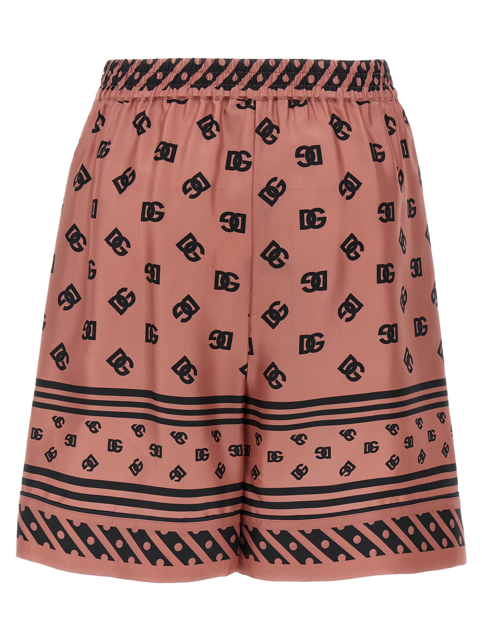 Dolce & Gabbana Pink Bermuda Shorts With Dg Logo Printed All-over In Silk Woman In Pink