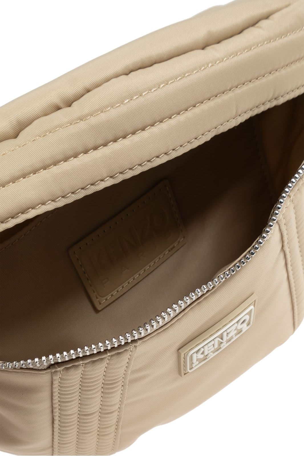 Shop Kenzo Logo Patch Zipped Belt Bag In Beige