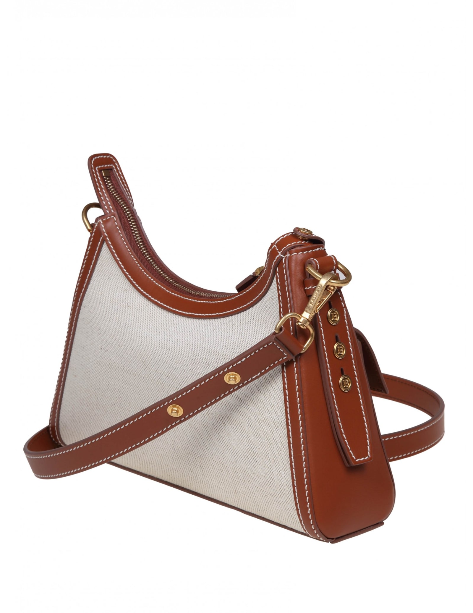 BALMAIN BALMAIN B-BUZZ HOBO BAG IN CANVAS AND LEATHER 