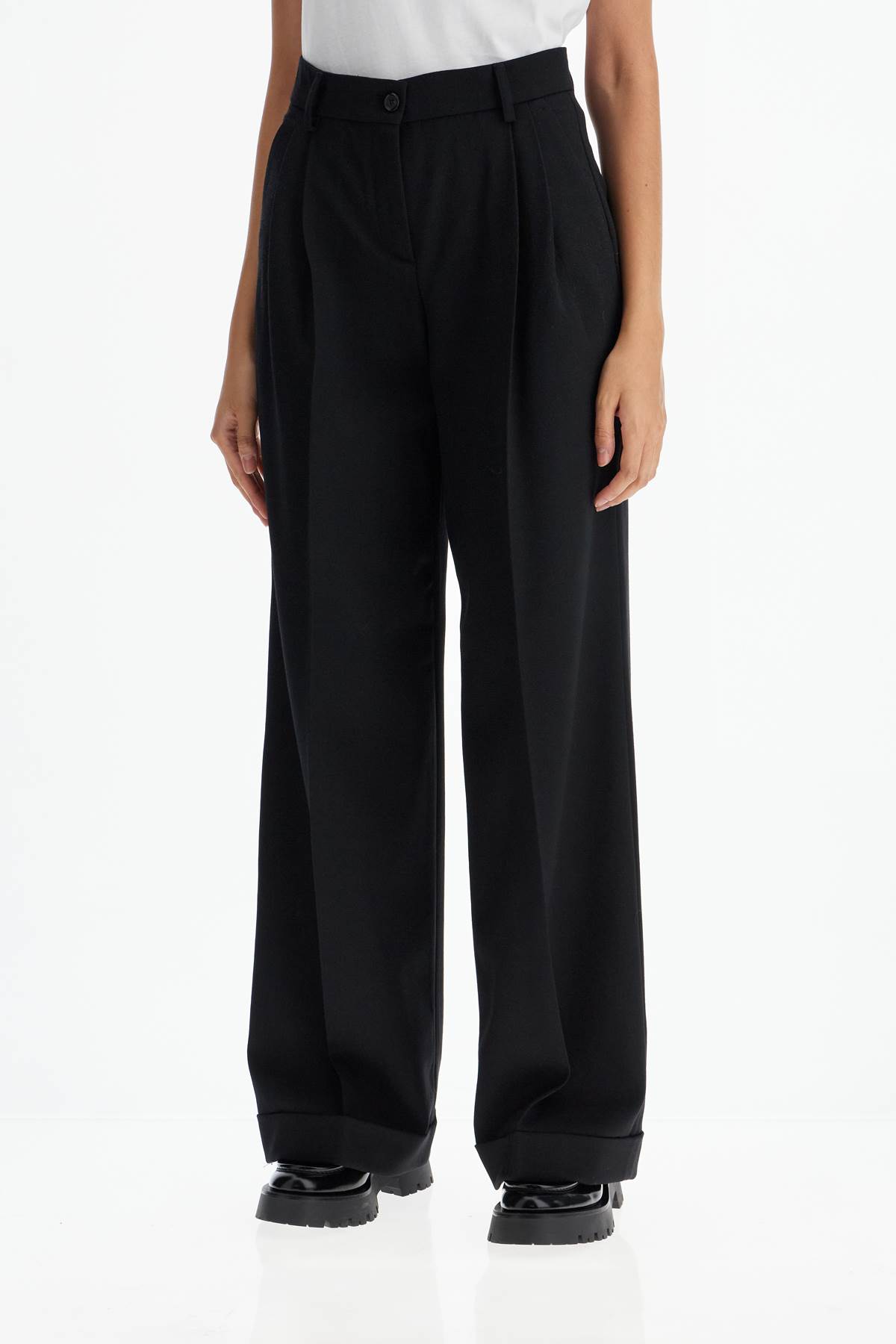 Shop Pinko Twill Wide-leg Trousers In Pal In Nero Limousine (black)