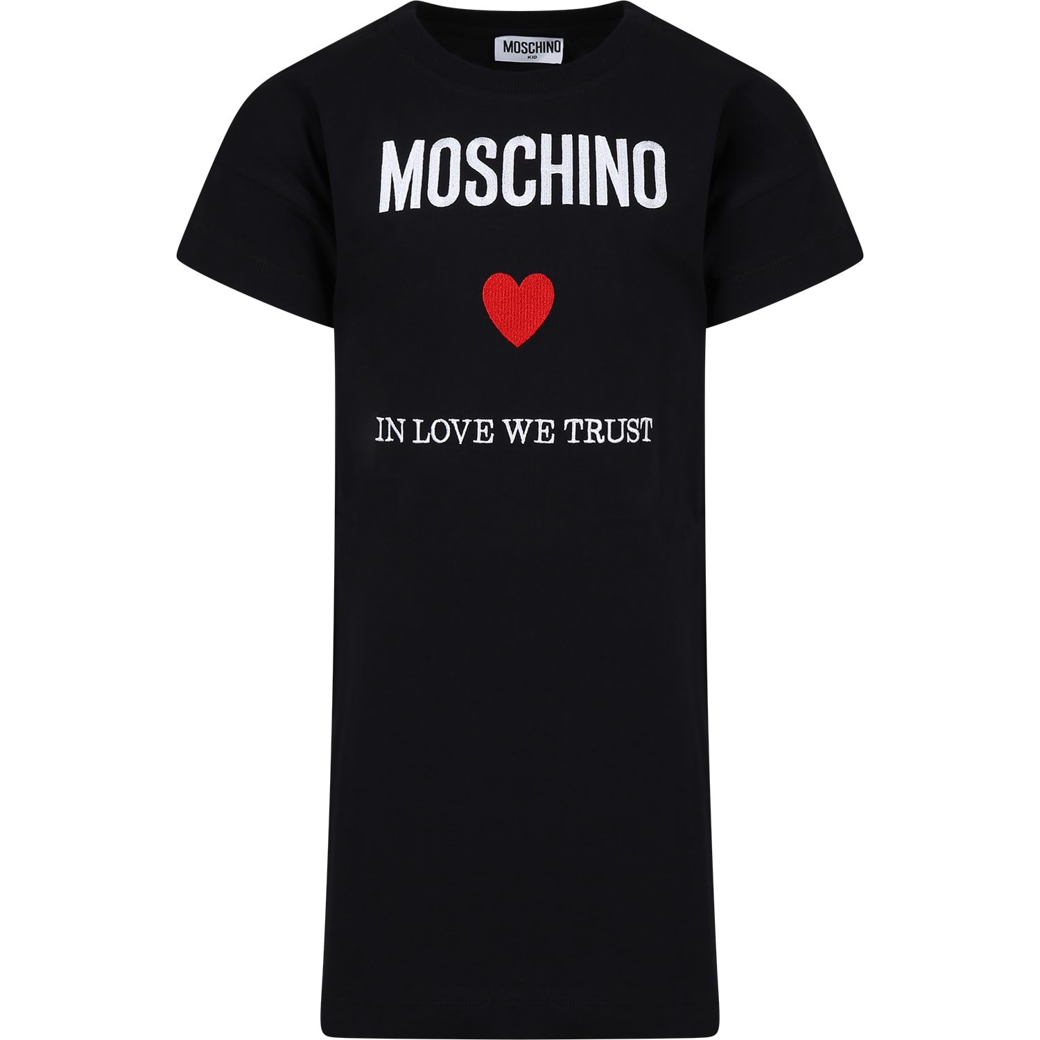 Moschino Kids' Black Dress For Girl With Logo And Heart