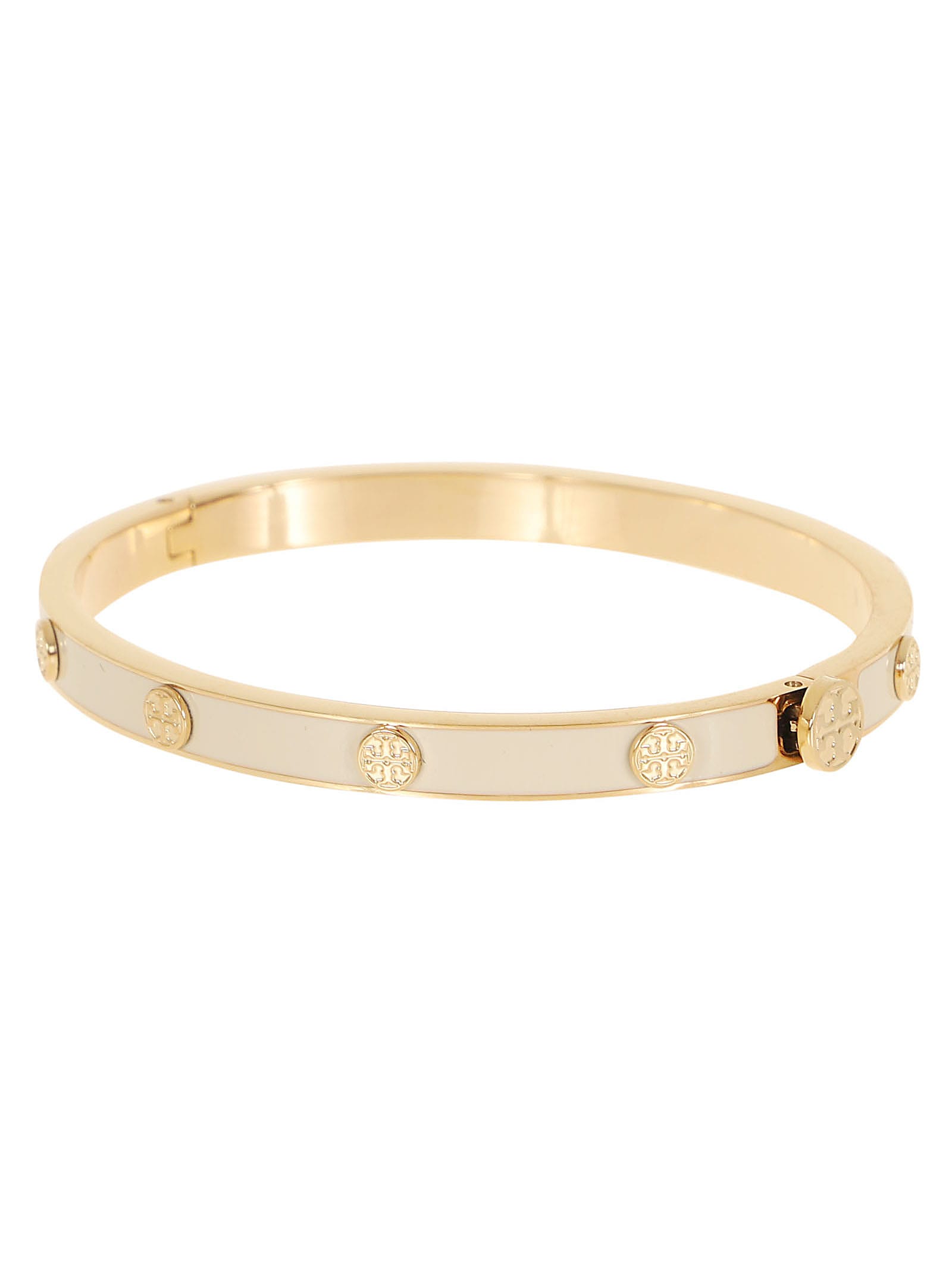 Shop Tory Burch Miller Stud Enamel 5mm Hinge Bracelet In Tory Gold New Ivory