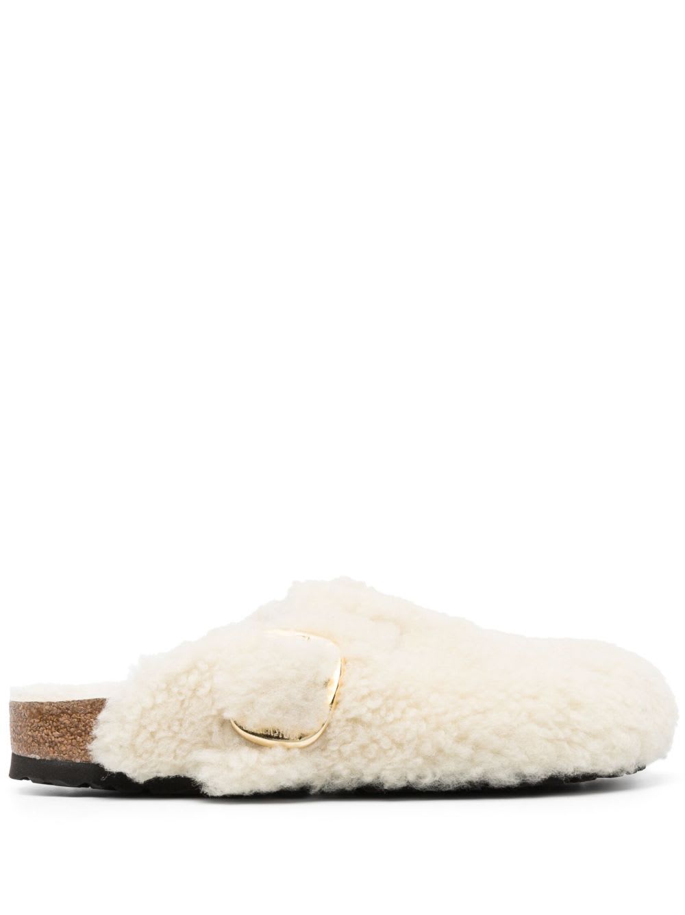 Birkenstock Womens Eggshell Shearling Boston Buckle-embellished Clogs In White