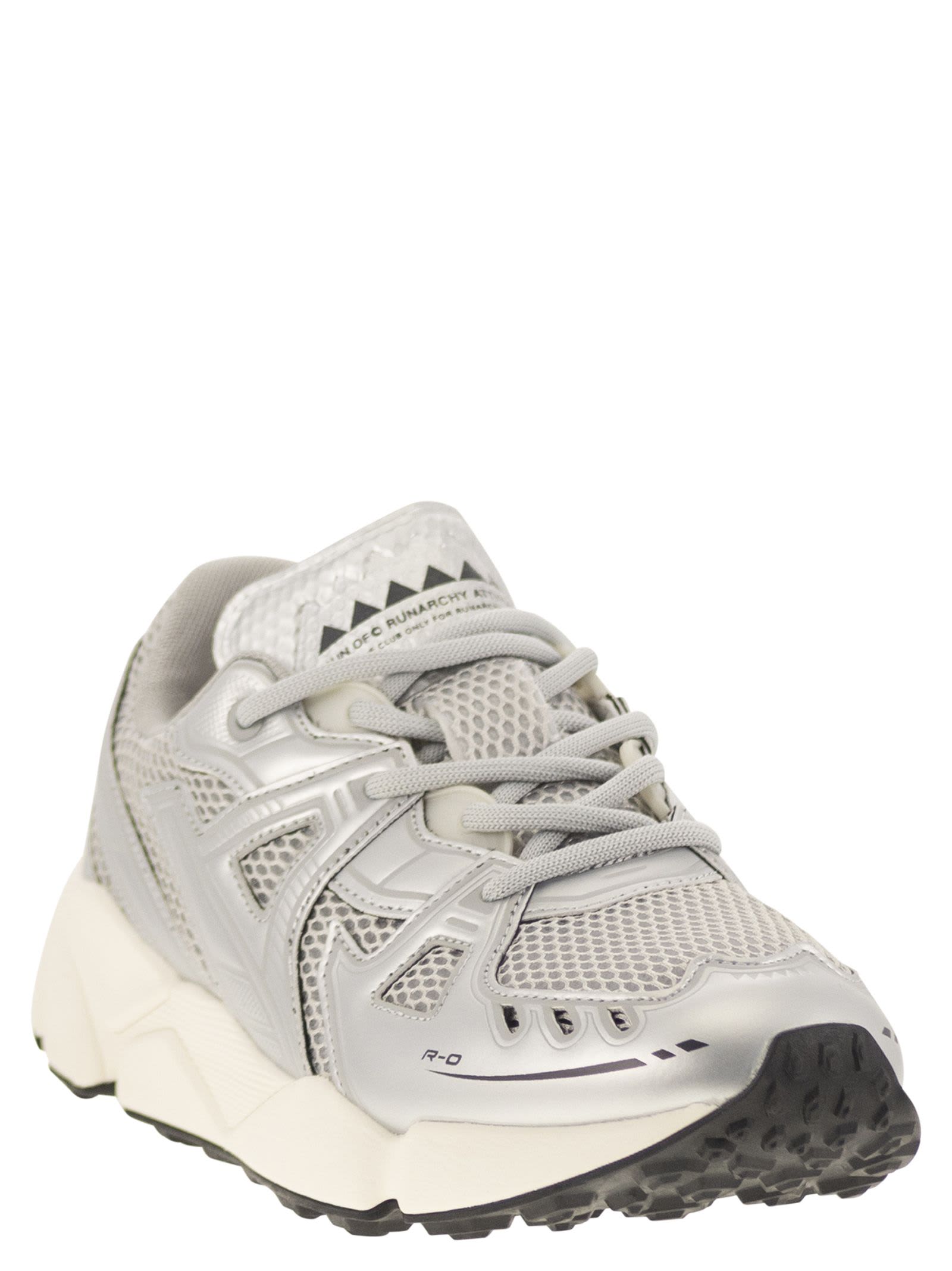 Run Of Leather And Fabric Trainers In Silver