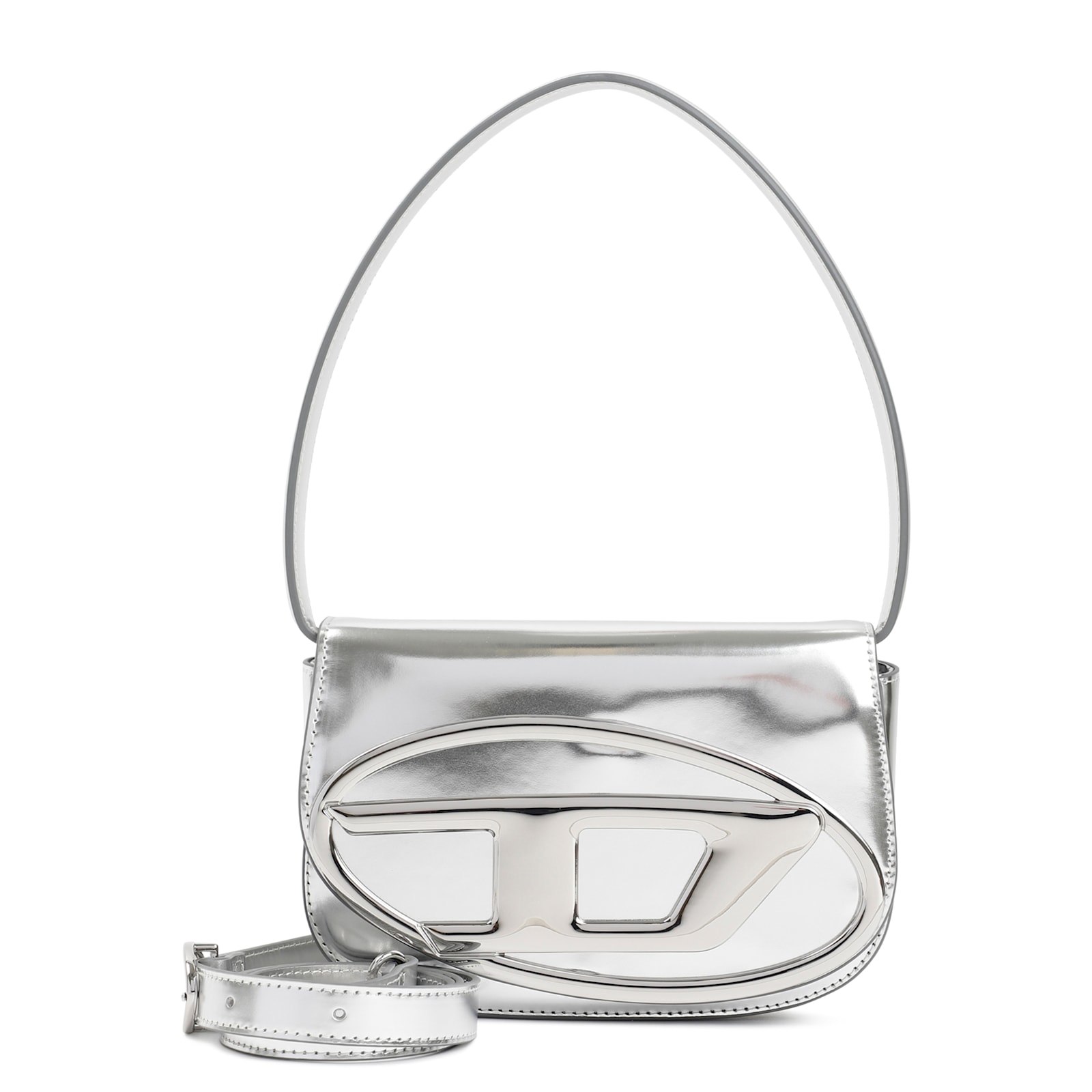 Diesel Silver Leather Handbag In Silver