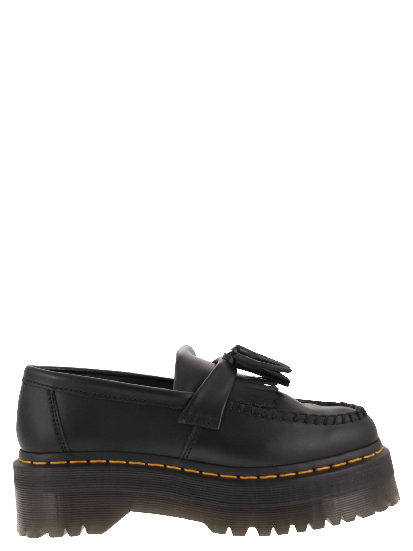 Shop Dr. Martens' Adrian Quad Moccasin With Kiltie Fringes In Black Smooth