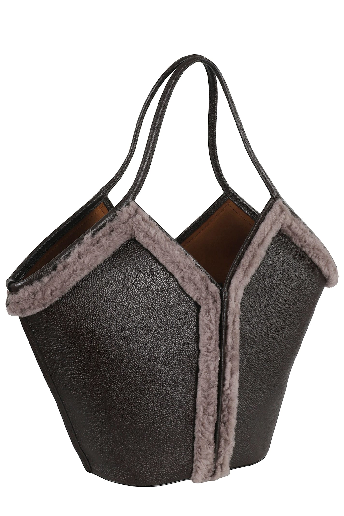 Hereu Calella Shearling Trimmed Leather Shoulder Bag In Black
