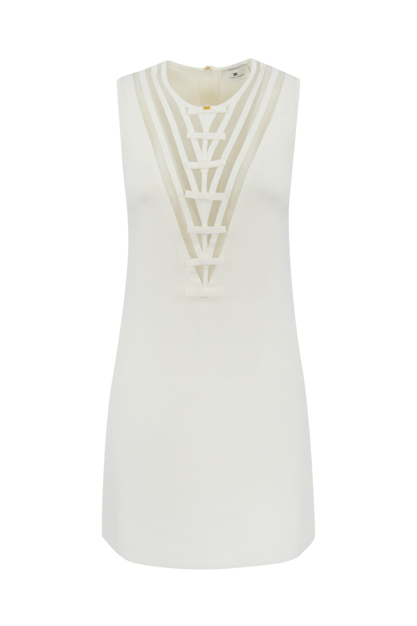 Elisabetta Franchi Viscose Dress With Transparencies And Bows In Avorio