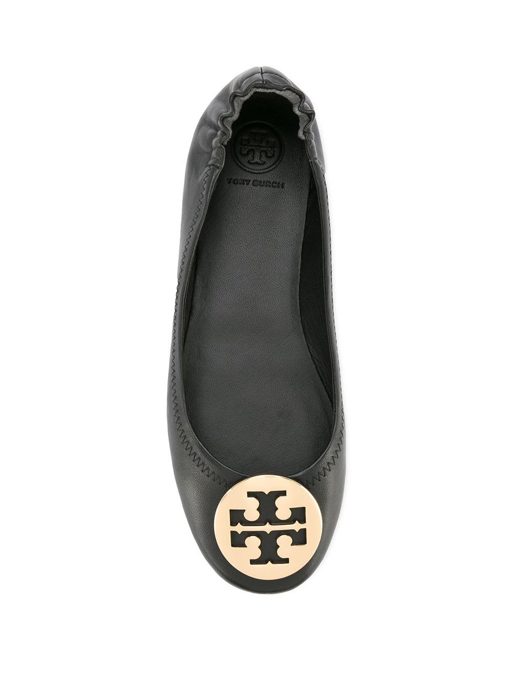 Shop Tory Burch Minnie Flat Shoes In Black Leather With Logo