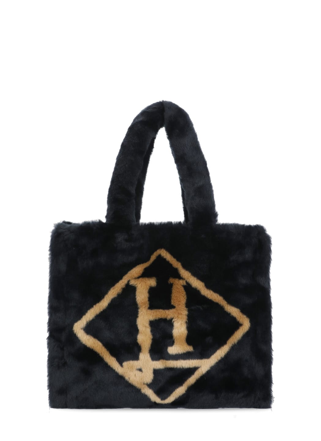 Logo Printed Faux-fur Top Handle Bag