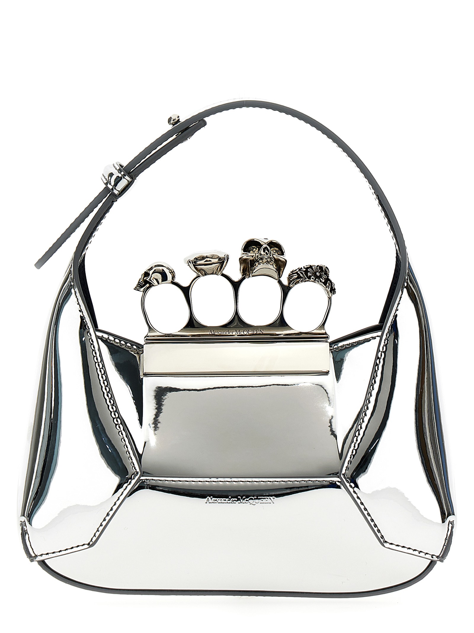 Alexander Mcqueen The Jewelled Hobo Mini Handbag In Silver