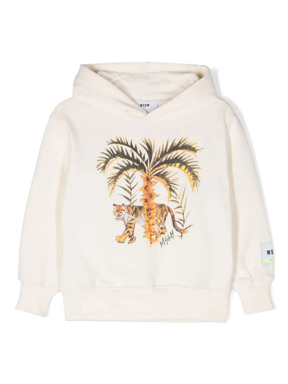 Shop Msgm White Hoodie With Tiger Print