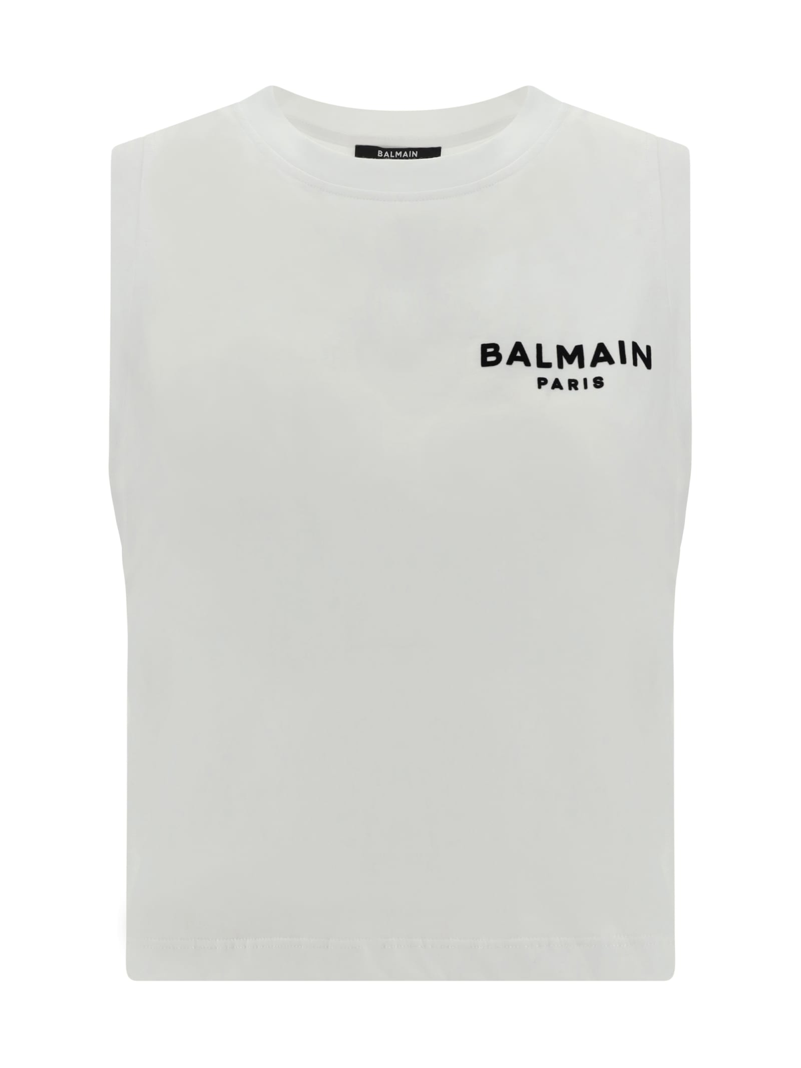 Shop Balmain Top In Gab Blanc Noir