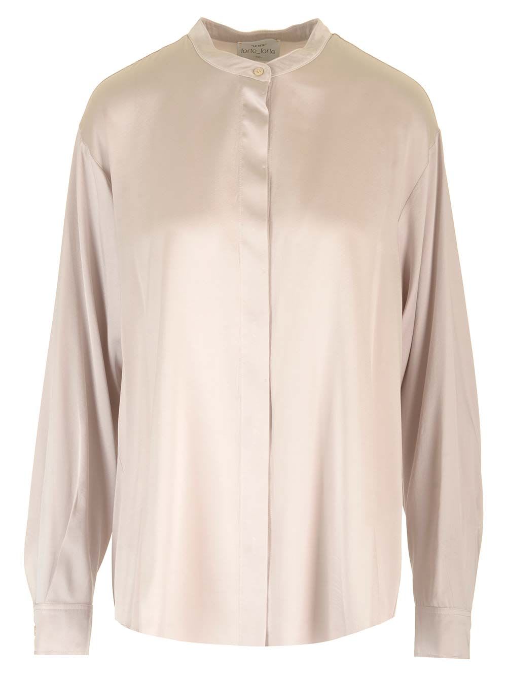 FORTE FORTE STRETCH HEAVY SATIN SILK COLLAR SHIRT PERLA 