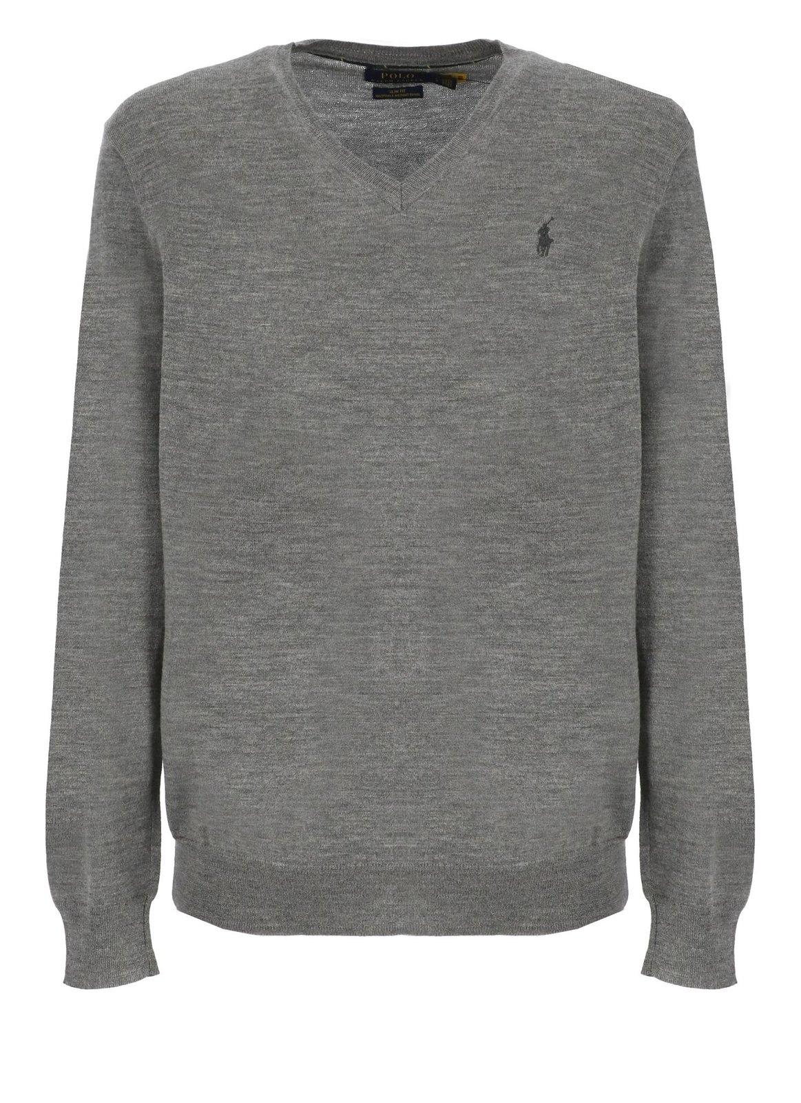 Polo Ralph Lauren Pony Embroidered Knit Jumper In Fawn Grey Heather