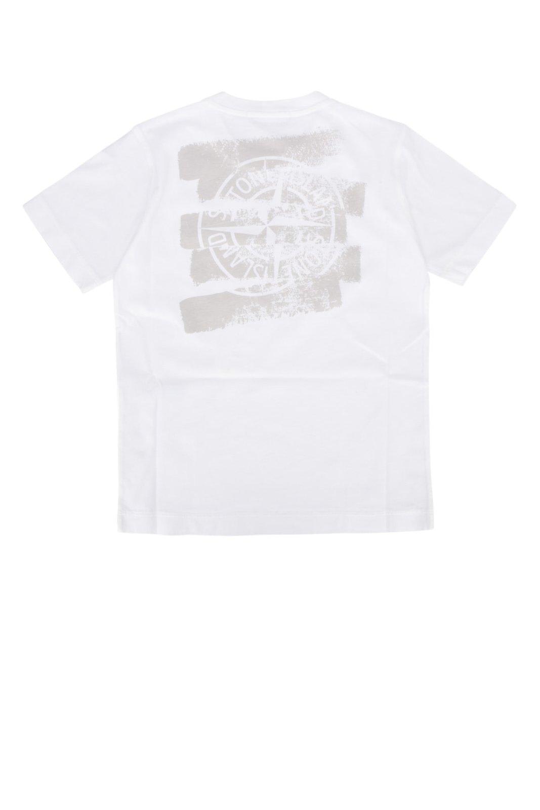 Shop Stone Island Logo Printed Crewneck T-shirt In White
