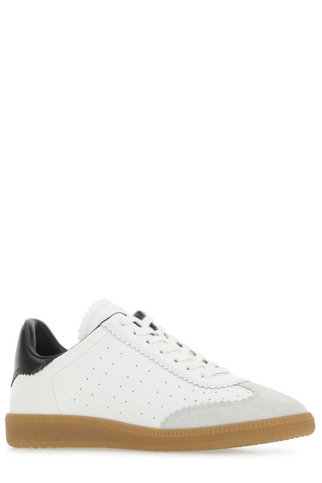 Shop Isabel Marant Round Toe Lace-up Sneakers In White