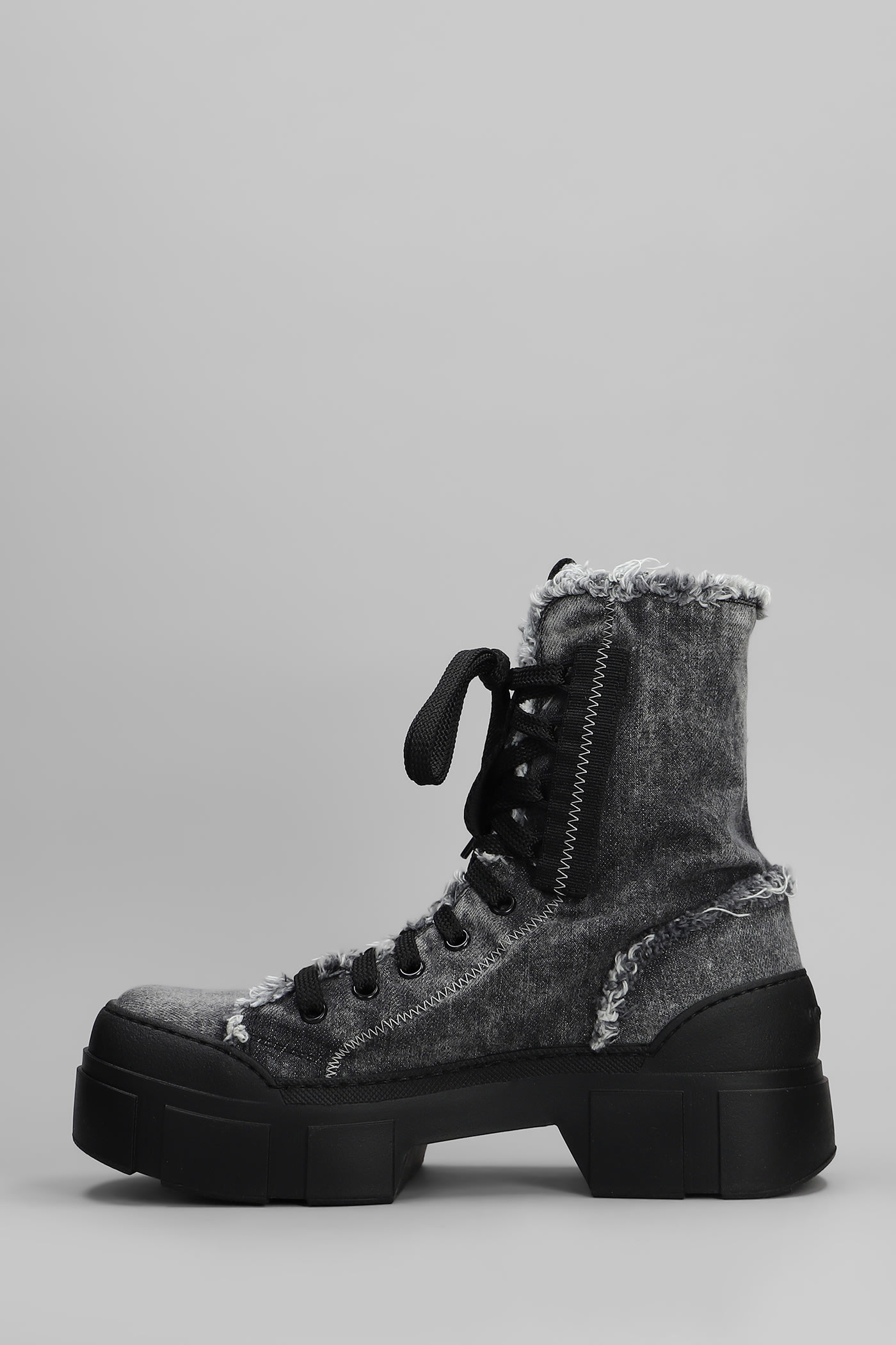 VIC MATIE DENIM 155 COMBAT BOOTS IN BLACK DENIM