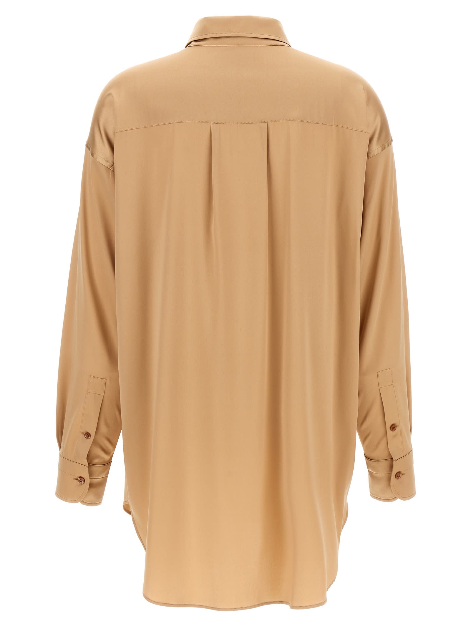 Tom Ford Luxe Silk Shirt With Long Sleeves And Pleated Back In Pale Beige