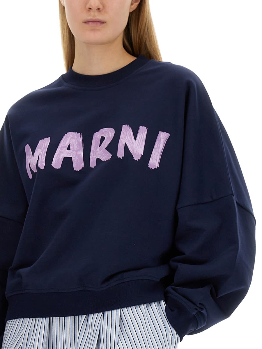 Shop Marni Sweatshirt With Logo In Blue