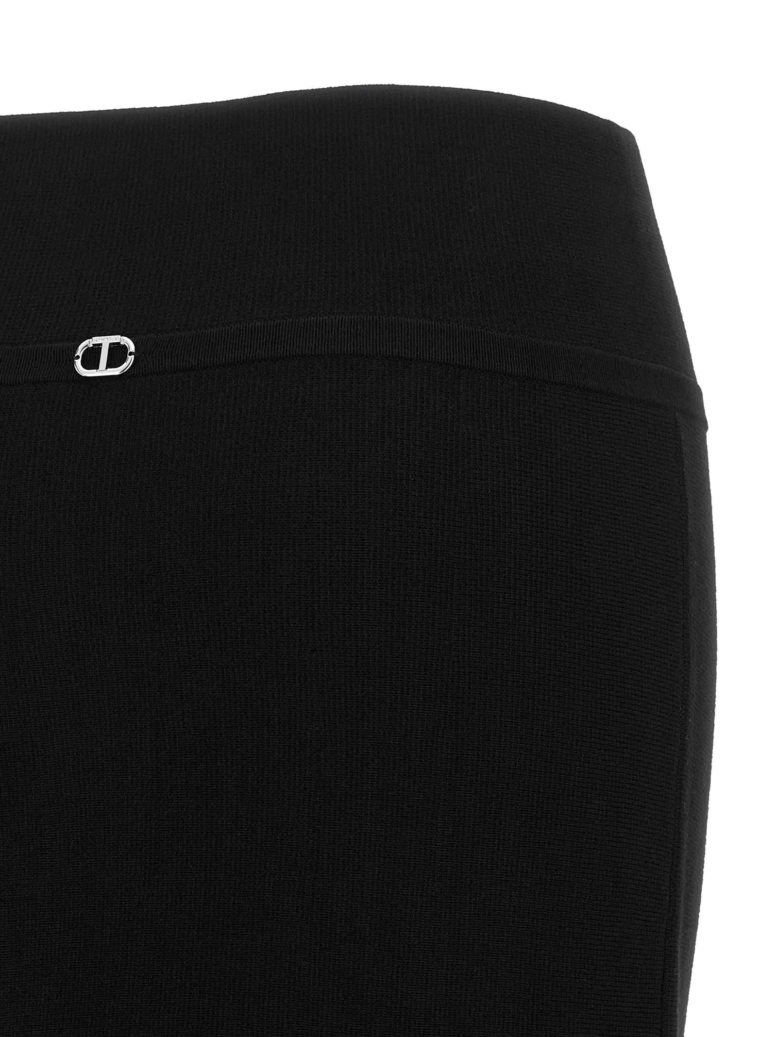 Twinset Flared Black Midi Skirt With Elastic Waistband And Metal Logo In Black