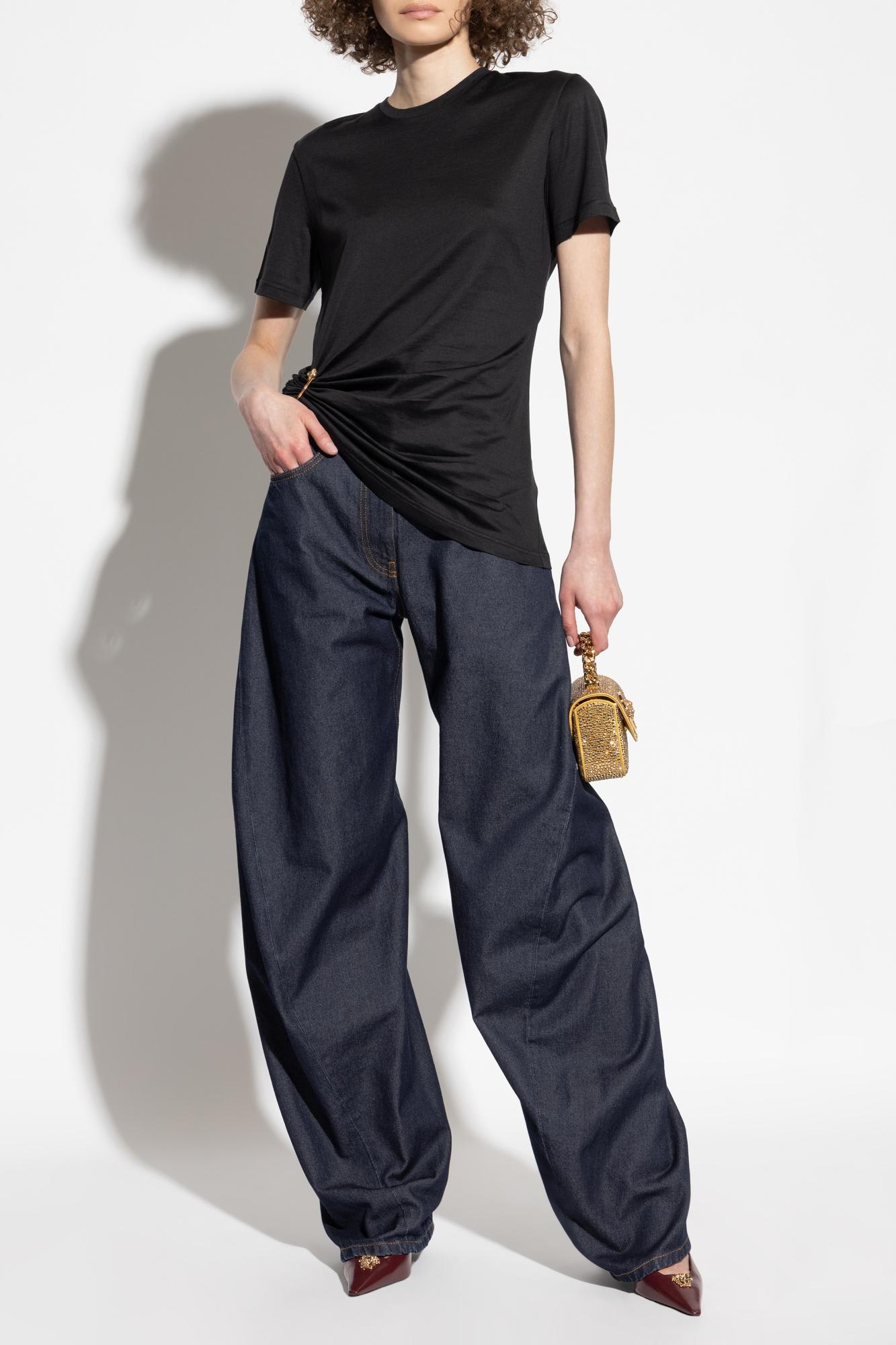 Versace T-shirt With Decorative Safety Pin In Black